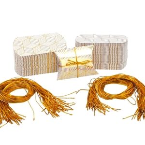 Set of 25 Geometric Print Gift Boxes Gold Ribbons